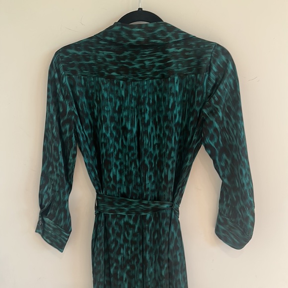 L'AGENCE Cameron Long Shirt Dress in Green Animal Print Dark Glad & Black Lionne - Picture 11 of 16
